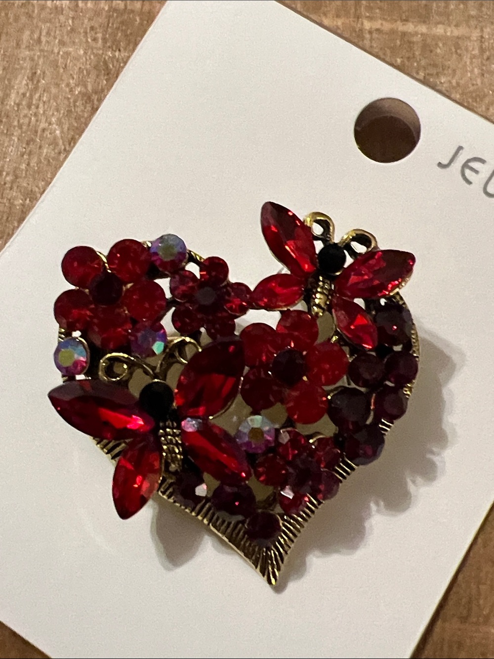 3/$18 Red Heart Floral Butterfly Brooch - Lot 460